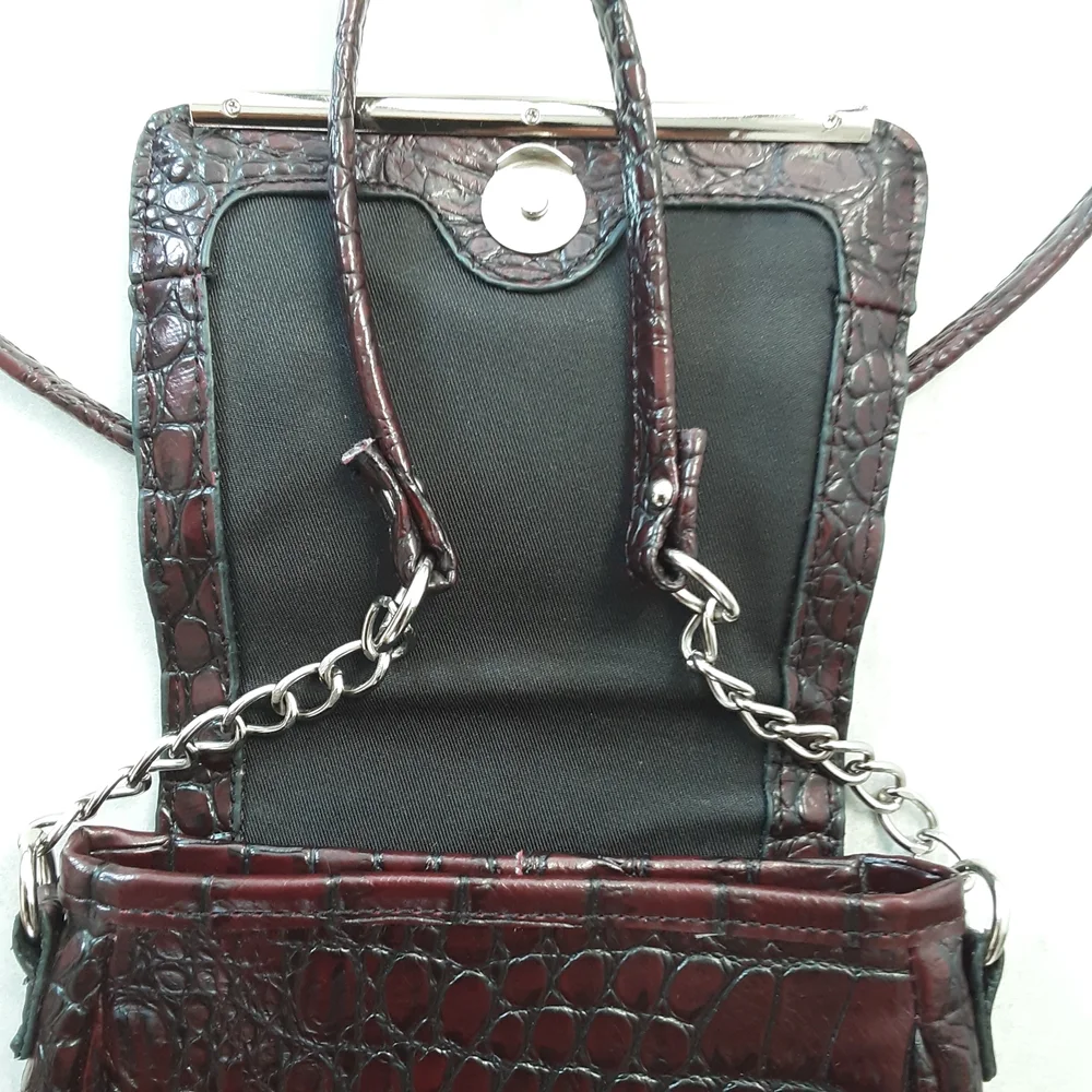 Merona Croc-Embossed Crossbody Bag in Dark Brown with Silver Hardware